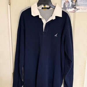 2000’s/y2k Nautica Navy, Gray and White Polo